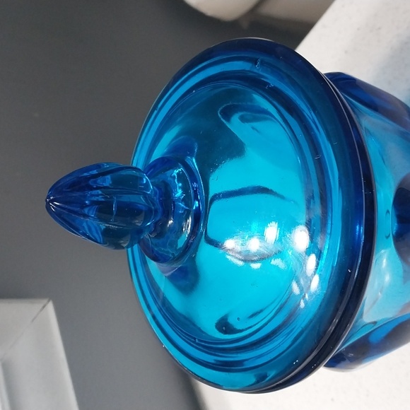 LE Smith Blue Glass Compote Dish Candy Dish 6 Petals - Picture 2 of 5